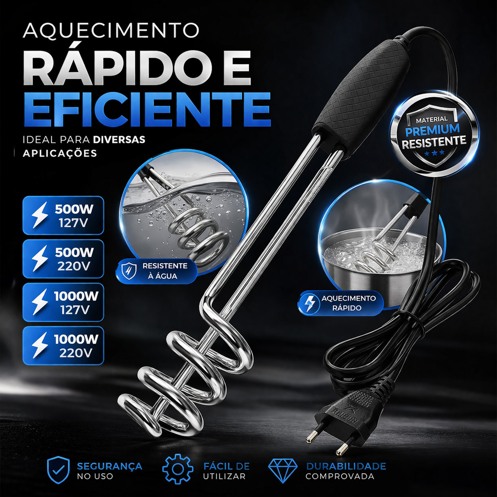 Aquecedor Ebulidor De Água Elétrico Portátil Rabo Quente 500 ou 1000 Watts Mergulhão StarTools
