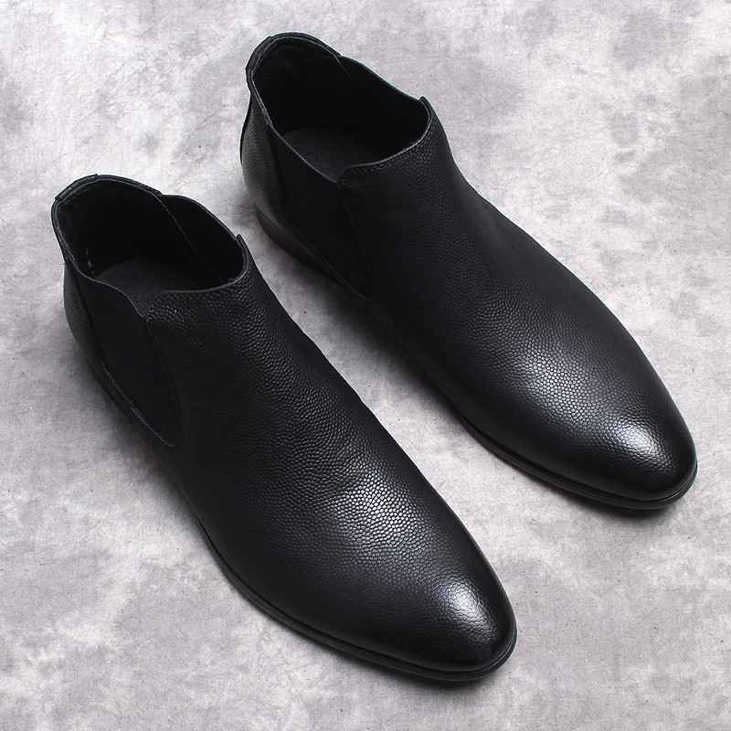Botas masculinas retrô europeias americanas, botas de couro com bico fino britânico, forro de lã Casual de negócios, bot