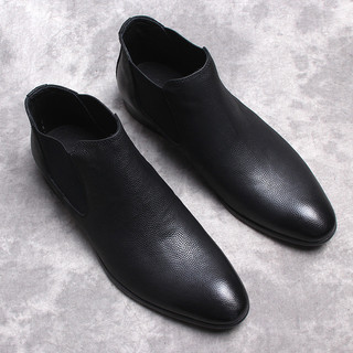 Botas masculinas retrô europeias americanas, botas de couro com bico fino britânico, forro de lã Casual de negócios, bot