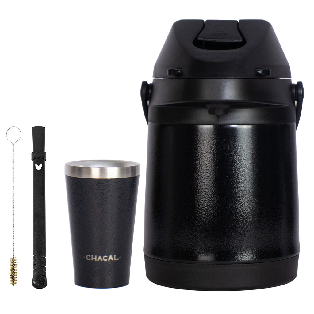 Kit Terere Chacal Completo Garrafa Térmica 2,5l Copo Bomba Preto