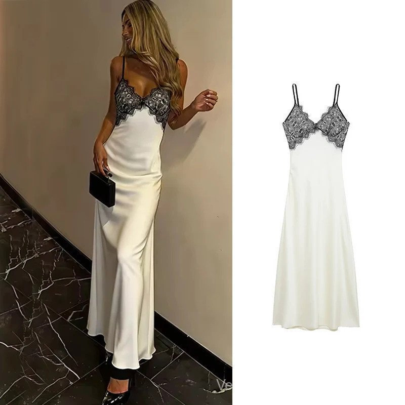 Vestido Longo de Festa Feminino Novo Verão 2026, Vestido Elegante com Detalhes em Renda, Vestido de Férias Feminino ZN2C