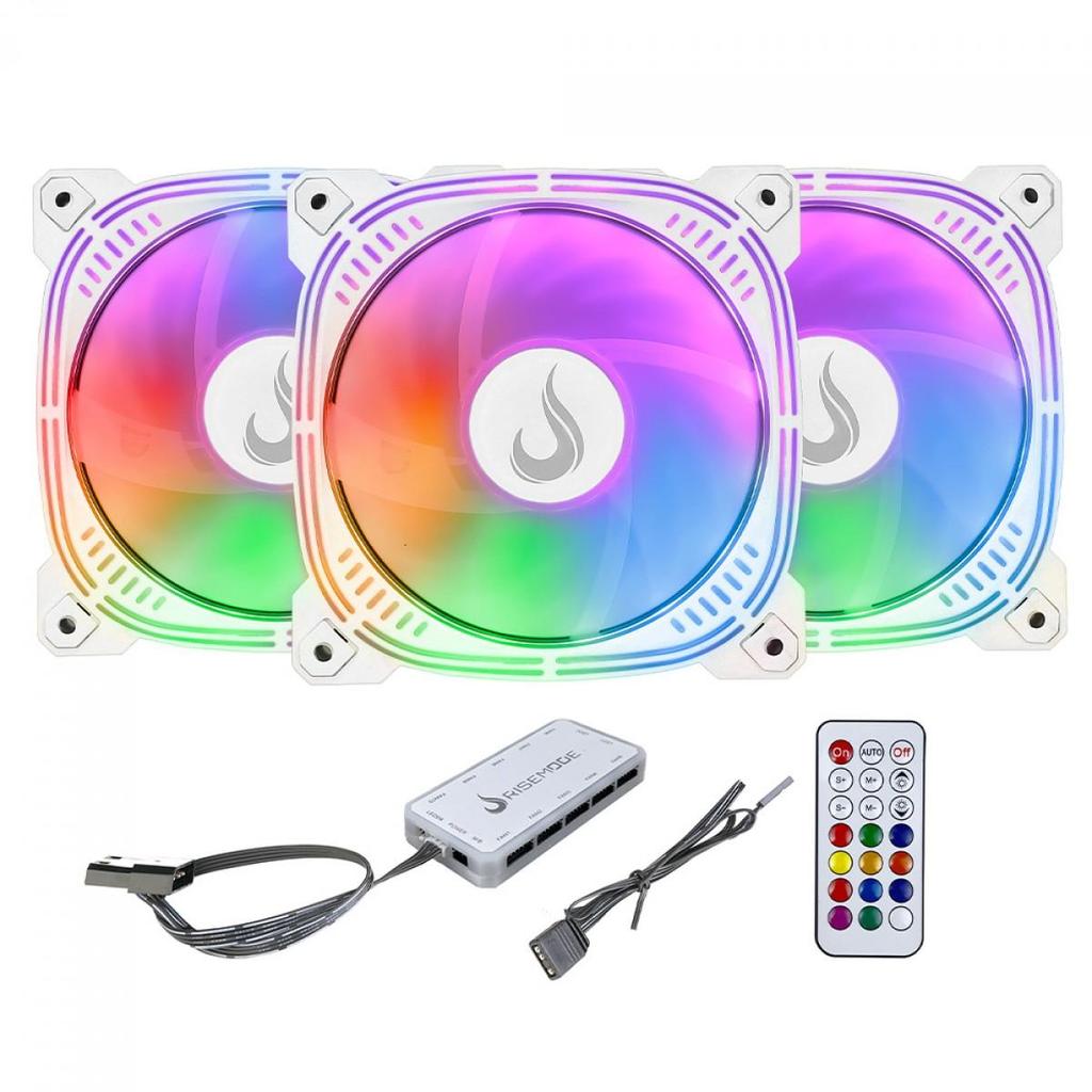 Kit Fan Com 3 Unidades Rise Mode Frost Pro, ARGB, 120mm, Branco, RM-CF-02-ARGB