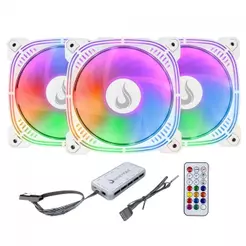 Kit Fan Com 3 Unidades Rise Mode Frost Pro, ARGB, 120mm, Branco, RM-CF-02-ARGB