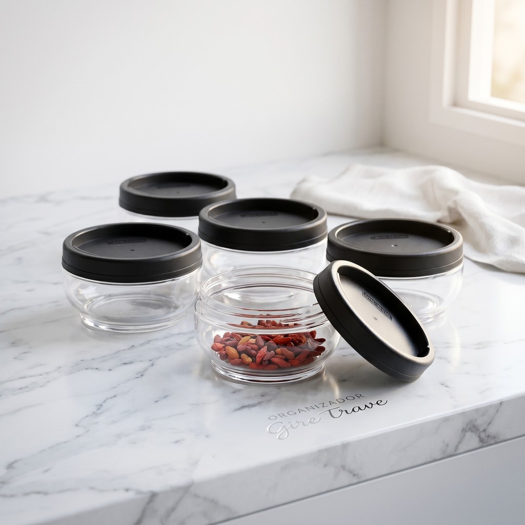 Organizador Gire Trave 315 ml Preto - Pote Prático e Seguro para Alimentos
