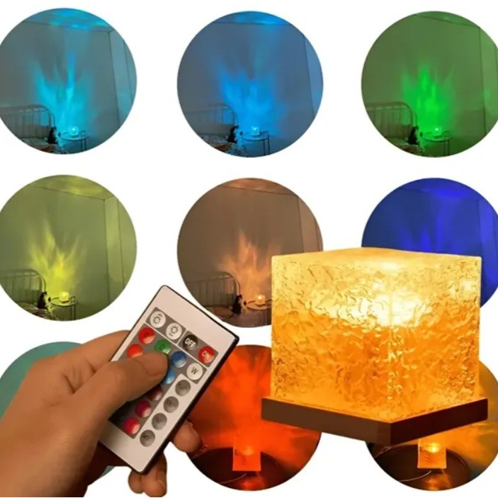 Cubo Luminaria Projetor de Luz RGB com Rotacao 360 Recarregavel e Controle Remoto