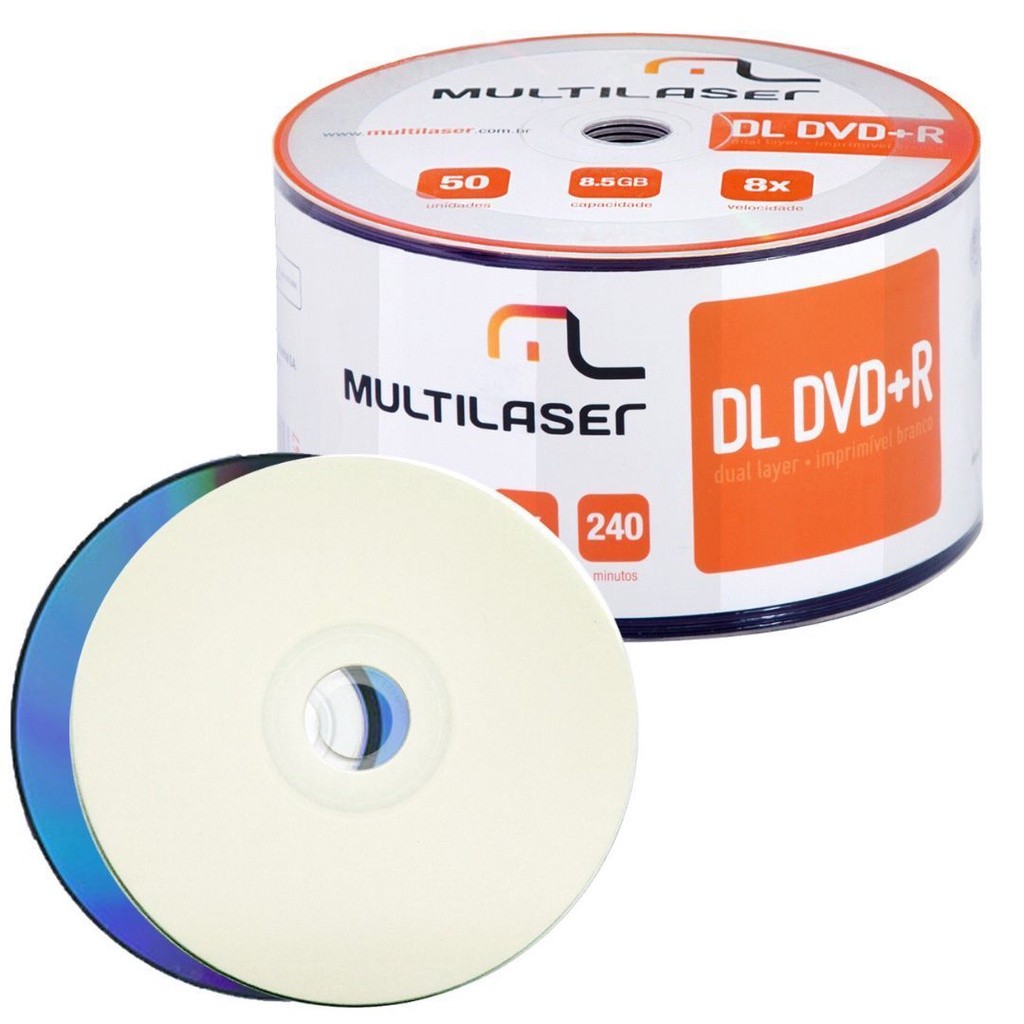 Kit c/ 05UN Mídia DVD+R 8.5GB 8X Dual Layer Printable