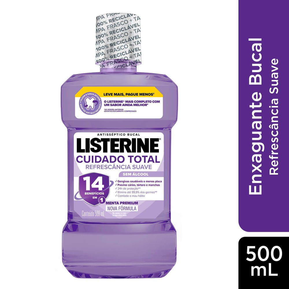 Detalhes do Antisséptico Bucal Listerine Cuidado Total Zero 500ml