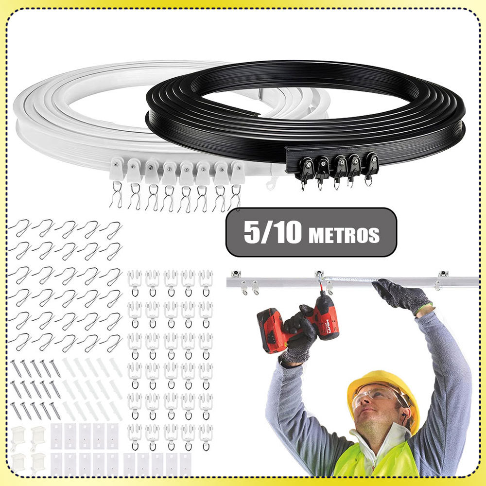 Trilho silencioso para cortina de 5/10 metros Trilho flexível e dobrável Trilho montado no teto Inclui ganchos