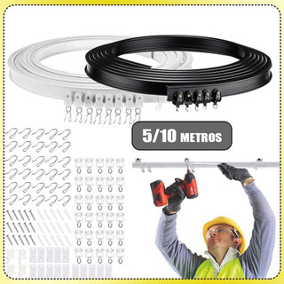 Trilho silencioso para cortina de 5/10 metros Trilho flexível e dobrável Trilho montado no teto Inclui ganchos