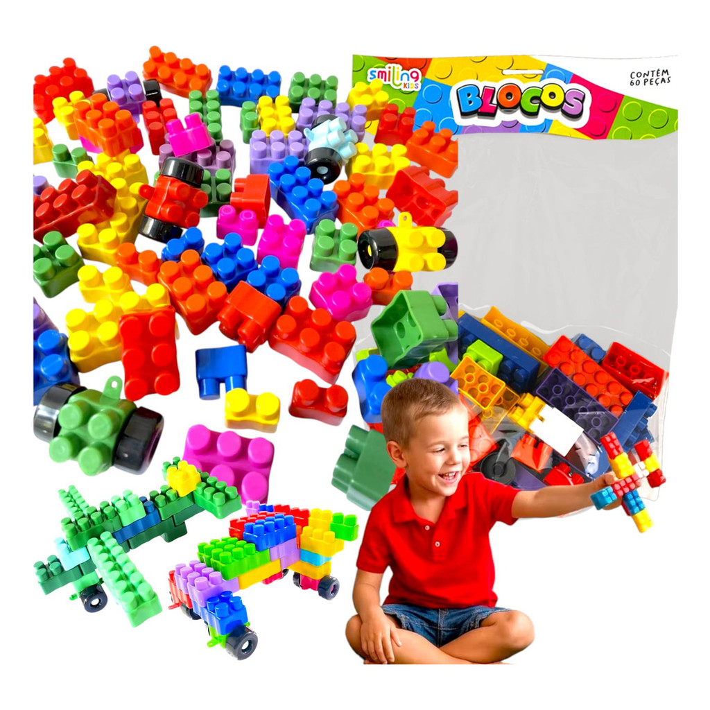 Brinquedo Educativo Monta E Desmonta Blocos  Lego 60 Peças Criança