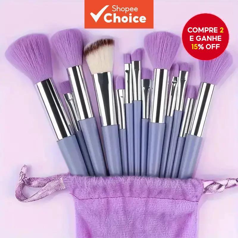 Conjunto De Pincéis De Maquiagem De Nylon Roxo – 13 Peças , Incluindo Blush , Contorno E Corretivo em Oferta na Shopee