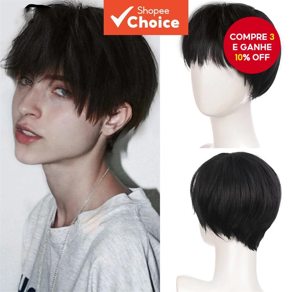 Peruca Curta Masculina Coreana-Fofa Natural Para Cosplay E Festas em Oferta na Shopee