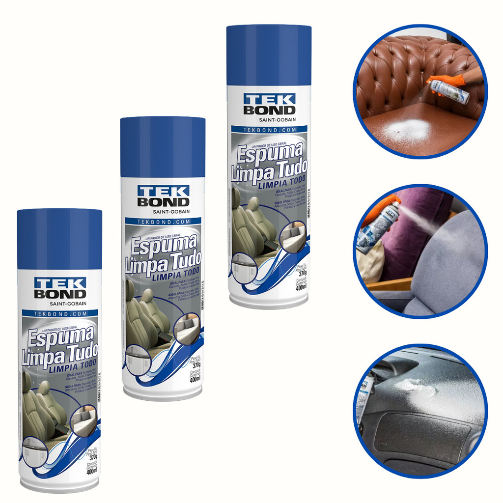 Espuma Limpa Tudo Tek Bond Estofado Carpete Couro Kit C/03 em Oferta na Shopee