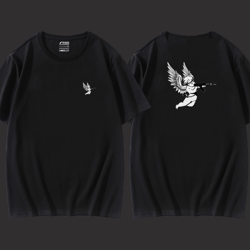 [Camiseta Premium em Algodão Puro]CC Camiseta Preta Masculina Anjo Hiphop Rap Swag Blusa masculina de algodao estampada