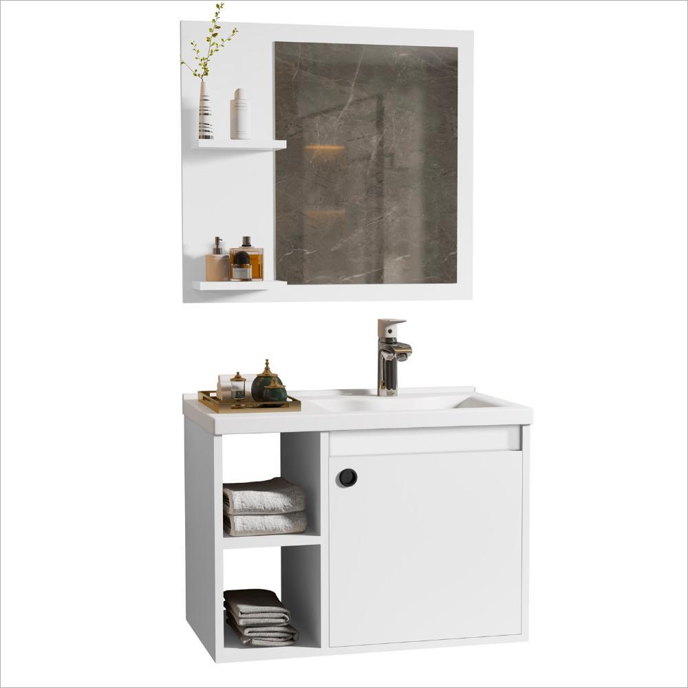 Conj Gab c/ Espelheira e Cuba para Banheiro 60cm Adonis Ofertamo Branco