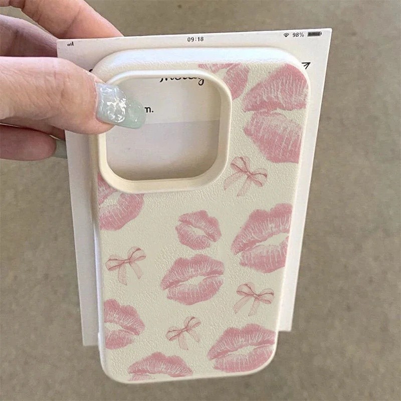Capa De Celular Para Xiaomi Redmi Note 14 13 12 Pro 11 10 9 Plus 14C 13C 12C A5 12 A3 Lichee Padrão Rosa Bowknot Lip Imp