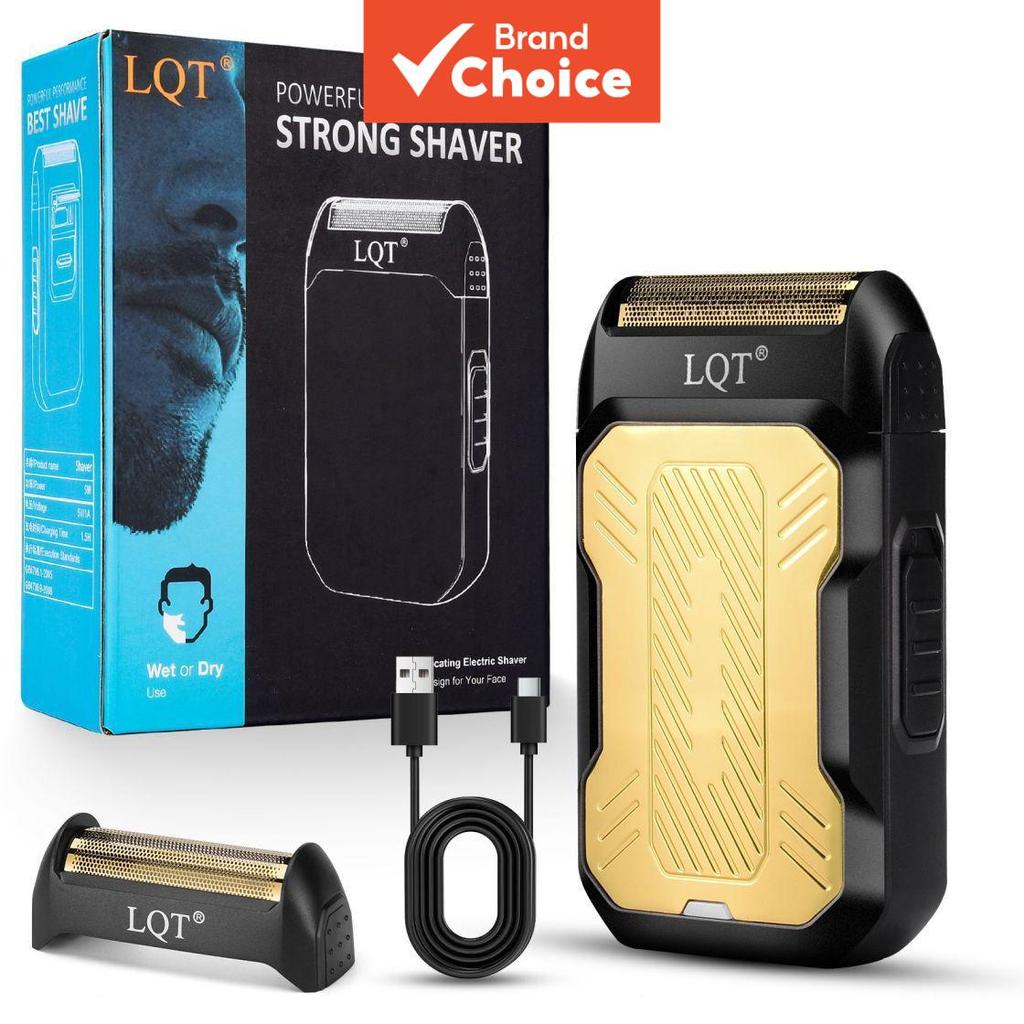 Gold Barbeador elétrico portátil de viagem para homens, com lâminas de aço inoxidável, máquina de barbear de alumínio
