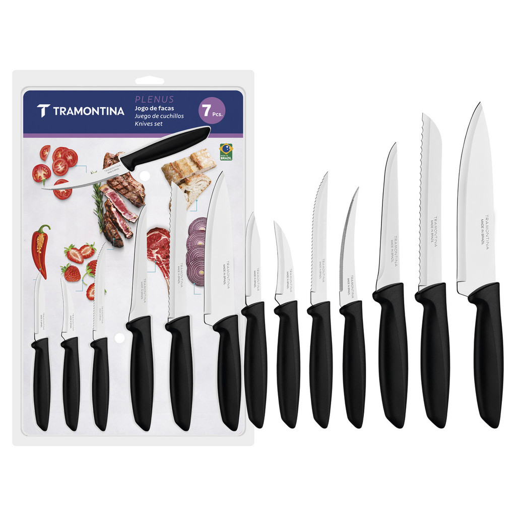 Jogo de Facas De Cozinha 7 Peças Plenus Tramontina Aço Inox e Polipropileno