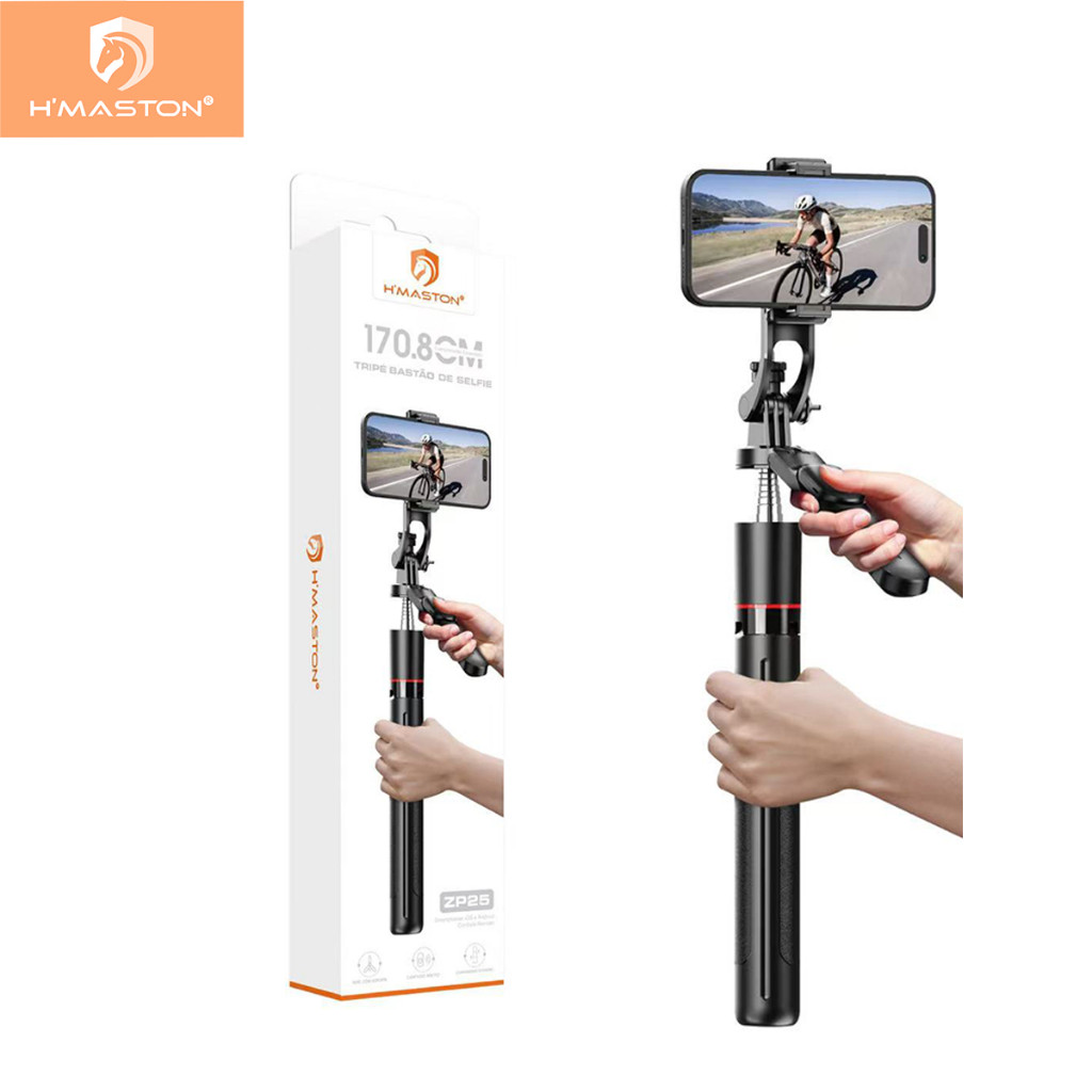 Tripé Bastão De Selfie Comprimento Estendido 170cm Comprido Controle Sem Fio Bluetooth H'maston ZP25