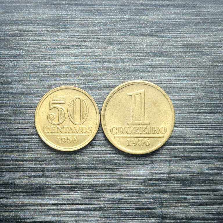 Moedas de 50 centavos e 1 Cruzeiro de 1956 (Módulo Menor), Em Excelente Estado de Conservação, a Escolher