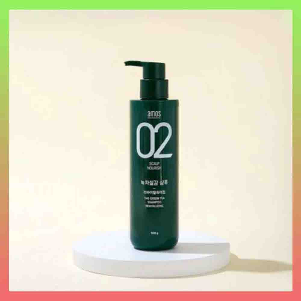 Korean Amos Green Tea Scalp Shampoo, Deep Clean Itchy Scalp Balance Sebum Fresh Long Lasting Fragrance