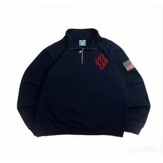 Y2K America USA Moletom com Capuz Bordado com Letras, Gola Alta, Mangas Longas, Camisa Polo, Suéter Casual Masculino par