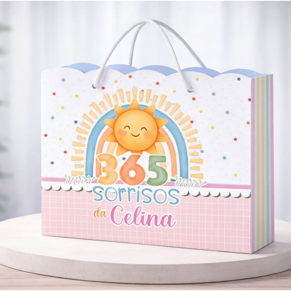 Sacolinha 365 Sorrisos Rosa Lembrancinha Personalizada Sacolinha PEGUE E MONTE mimos de aniversário