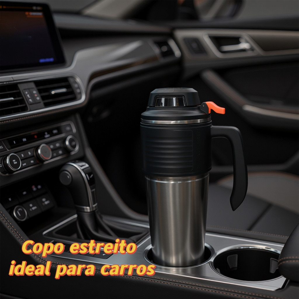 Detalhes do Garrafa Termica Inox 1000ml Mantem Bebida Quente Fria Tampa Trava Rapida Copo Estreito Carro Cafe Cha Viagem