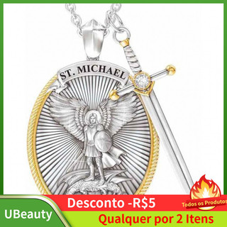 Colar Medalha São Miguel Arcanjo Corrente Charme Liga Proteção Pingente Religioso