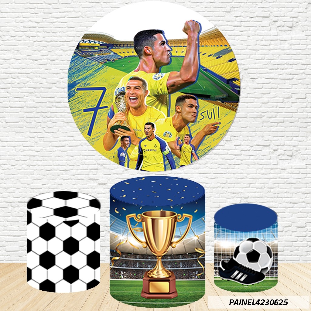Kit de Capa Painel Redondo Sublimado Cr7 1,50M - Trio Capas de Cilindro Tema Jogador De Futebol Camisa Sete 7