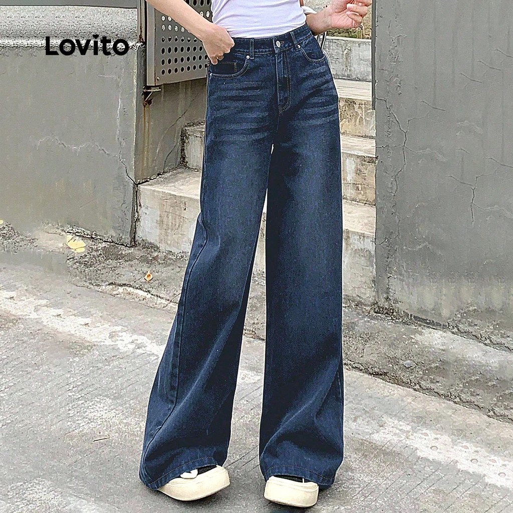 Lovito Jeans Casual Lavados Bolso Zipper Azul Primavera/verão para Mulheres L183ED054