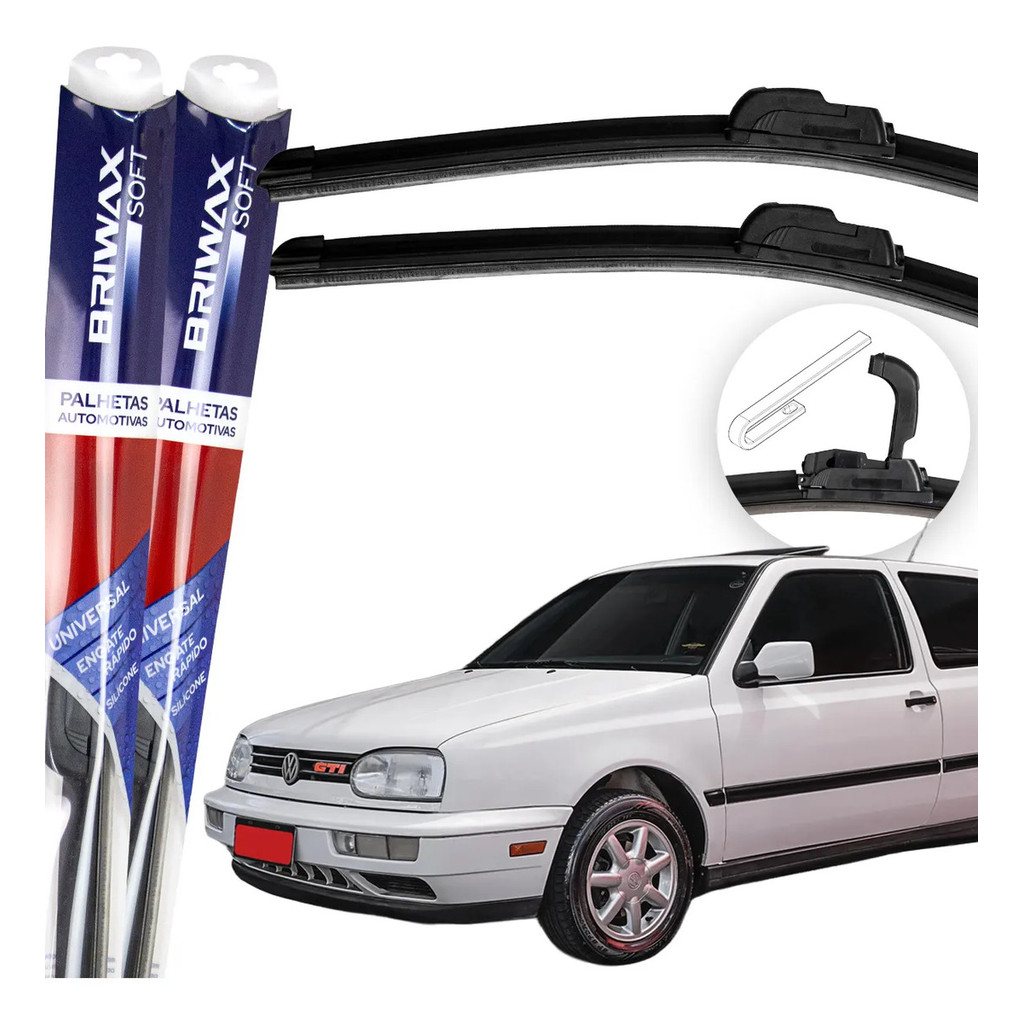 Jogo Palhetas Limpador de Parabrisa Silicone Chuva Gancho Universal Vw Golf Mk3 1991 Até 1998