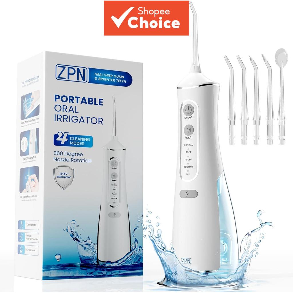 Irrigador Oral Sem Fio para Limpeza de Dentes, Irrigador Oral Portátil Recarregável com IPX7, Carregamento USB,