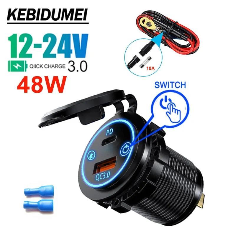 Carregador De Carro Rápido De Porta Dupla PD 30W QC3.0 USB C E Um Adaptador De Carregamento Para Tomada De Veículo 12V/2