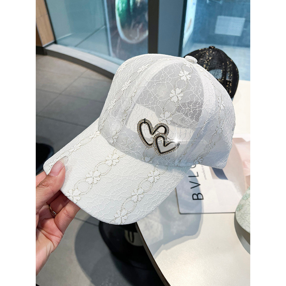 Verão laço flor chapéu amor strass boné feminino respirável protetor solar oco boné de beisebol pára-sol boné de pico fe