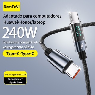 BemTeVi Cabo Tipo C USB PD 240W Cabo de dados de carregamento rápido 5A para iPhone/Samsu…