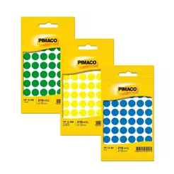 Kit Etiquetas Multiuso Pimaco TP12 Azul, Amarela e Verde | 630 Etiquetas | Ideal p/ Organização e Torcida Copa do Brasil