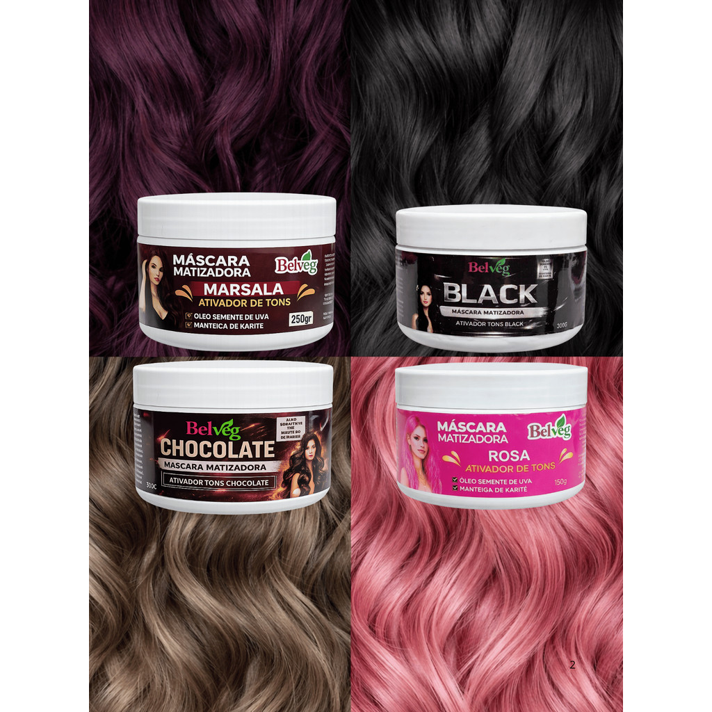 MÁSCARA TONALIZANTE - PRETO - CHOCOLATE - ROSA - MARSALA - BelVeg 250g