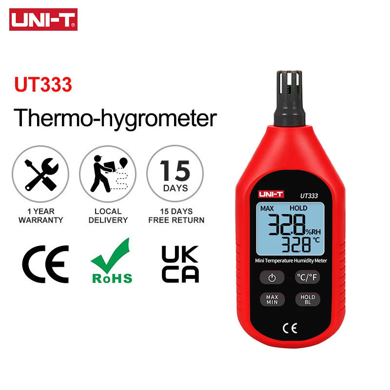 UNI-T UT333 Mini Medidor De Umidade Temperatura Interior Ao Ar Livre Termo-Higrômetro Indicação De Sobrecarga LCD Backli