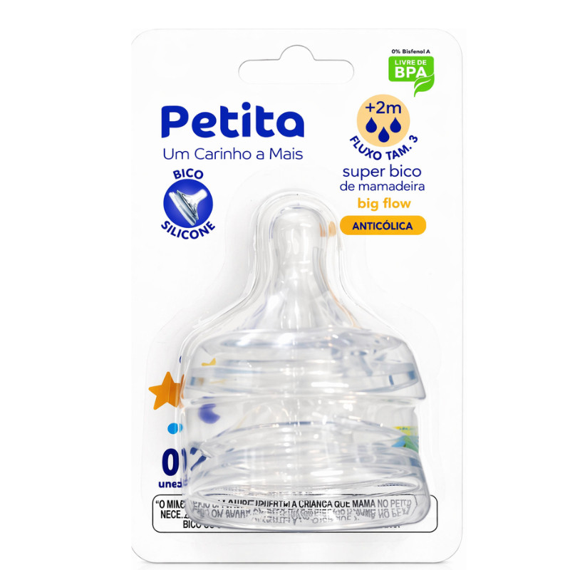 Kit 2 BICOS de mamadeira Petita Big Flow PETALA Silicone Fluxo Rápido Anticólica +2M BPA Free BEBE — imagem 2 de 2