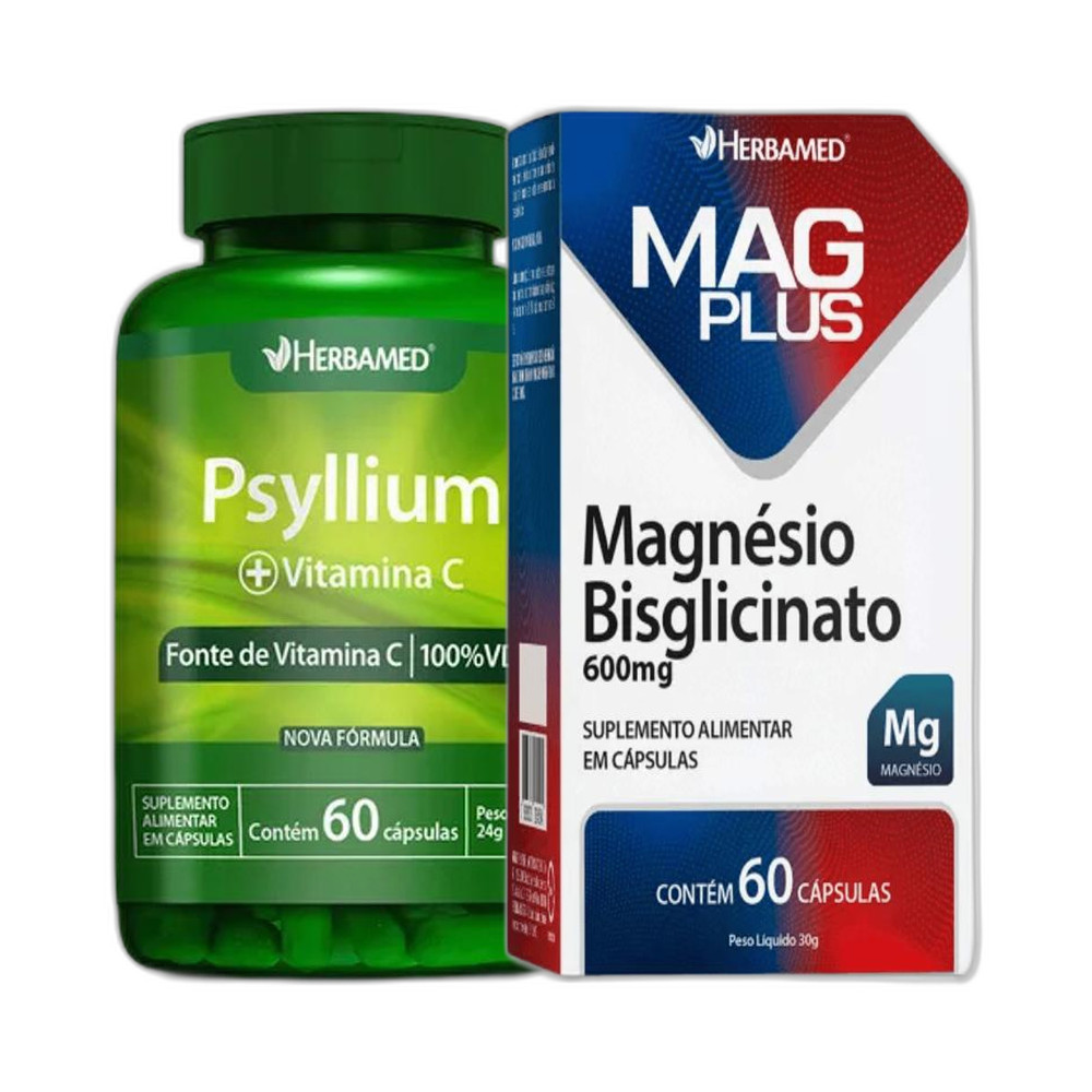 Kit Vitamina C Psyllium 60 + Magnésio Bisglicinato 60 - HERBAMED