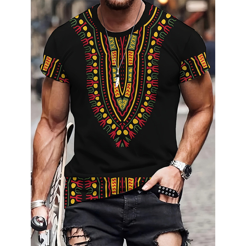 Camiseta Masculina Com Estampa Étnica Africana Tribal Dashiki 3D Impressa Camisetas Verão Casual Manga Curta Solta