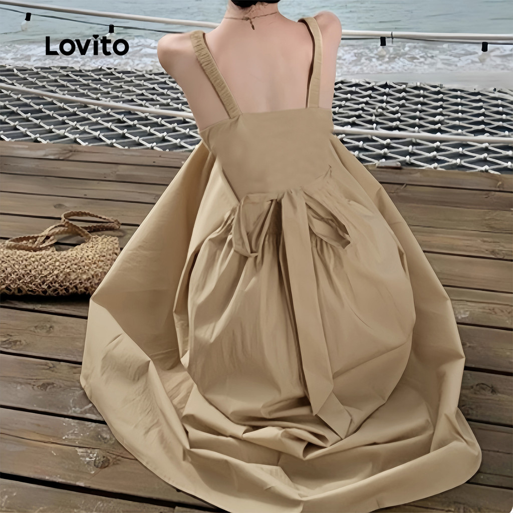 Lovito Vestido Casual Simples Com Cadarço Cor Cáqui Para Primavera/verão L142ED110