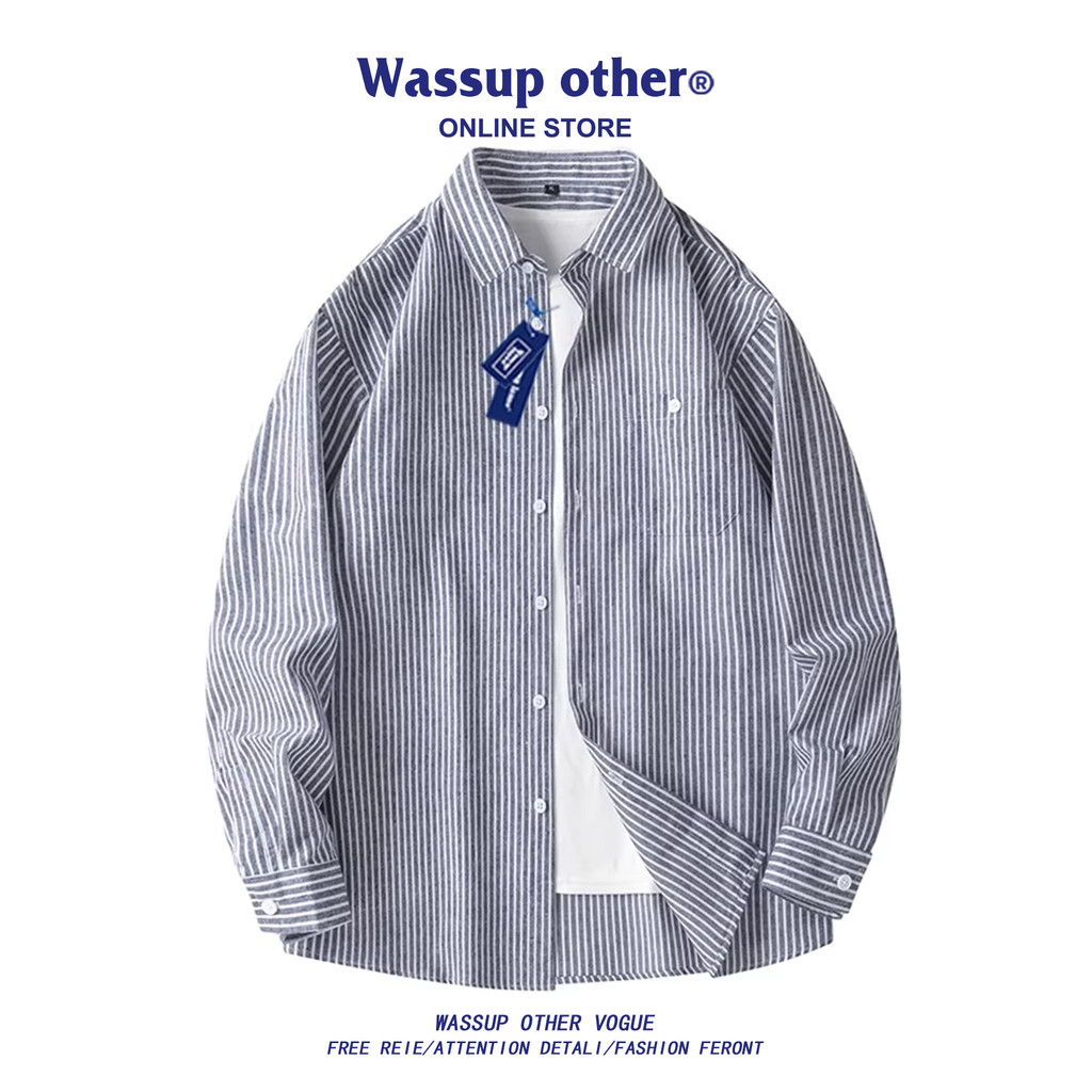 WASSUP OUTRO Camisa Casual All-Match Masculina Verão Camisa Listrada Japonesa Moda Street Wear Jaqueta Estilo Masculino