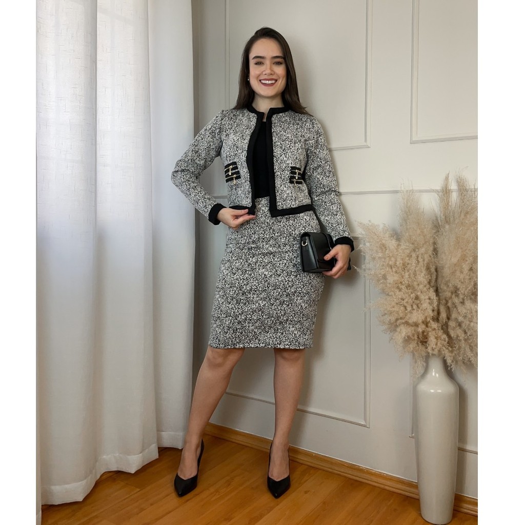 Conjunto Moda Evangélica Feminino Blazer Estruturado Saia Lápis Alfaiataria Elegante