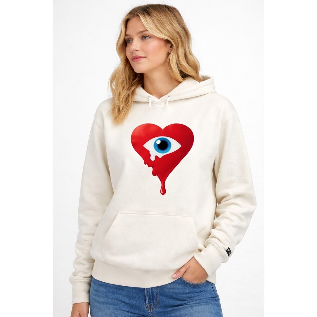 Moletom  Cangurú  estampado Coração Olho Lagrima Blusa Coração Olho Casaco  Frio Flanelado