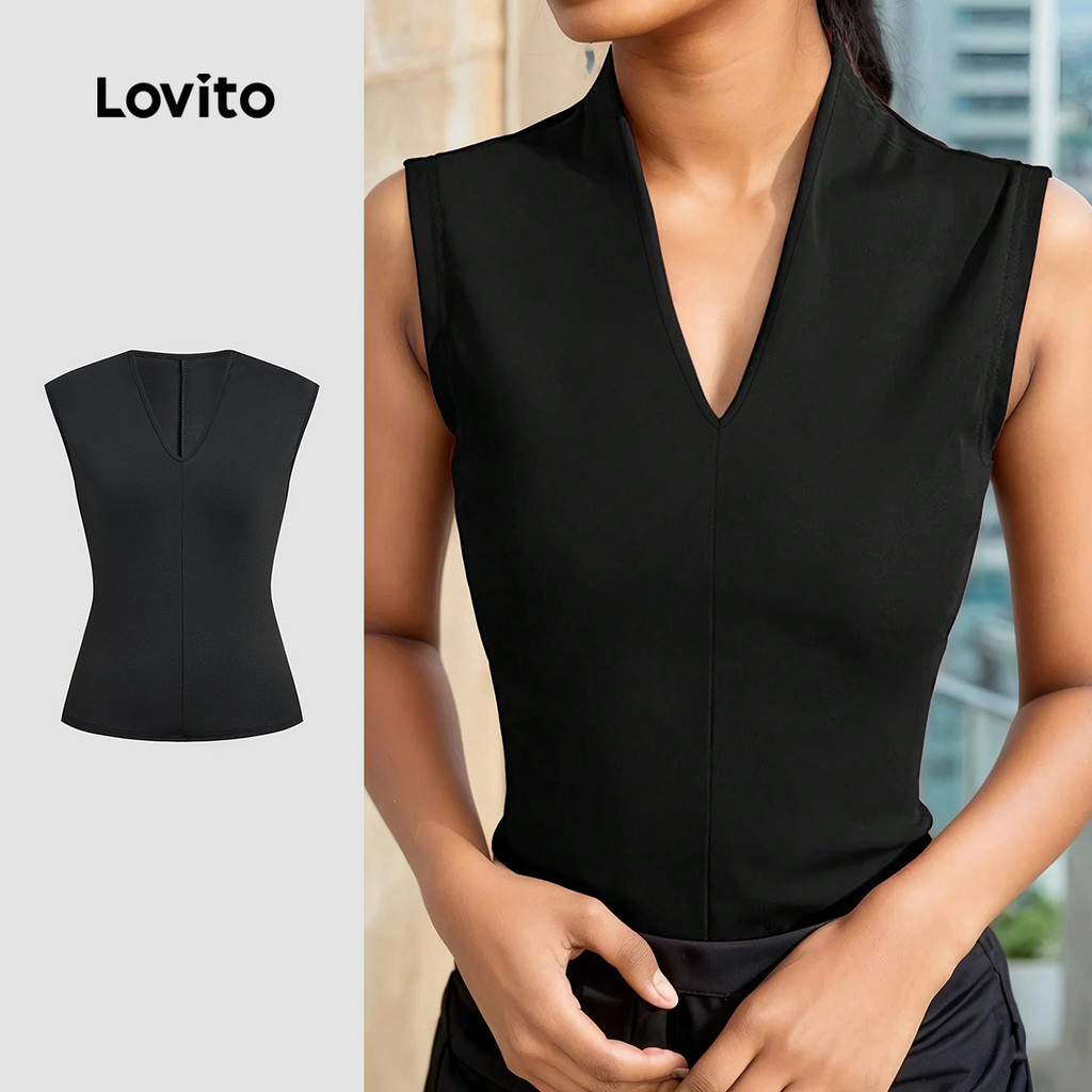 Lovito Casual Top Clássico e Versátil Top Preto de Primavera/verão para mulheres LBL31113 em Oferta na Shopee