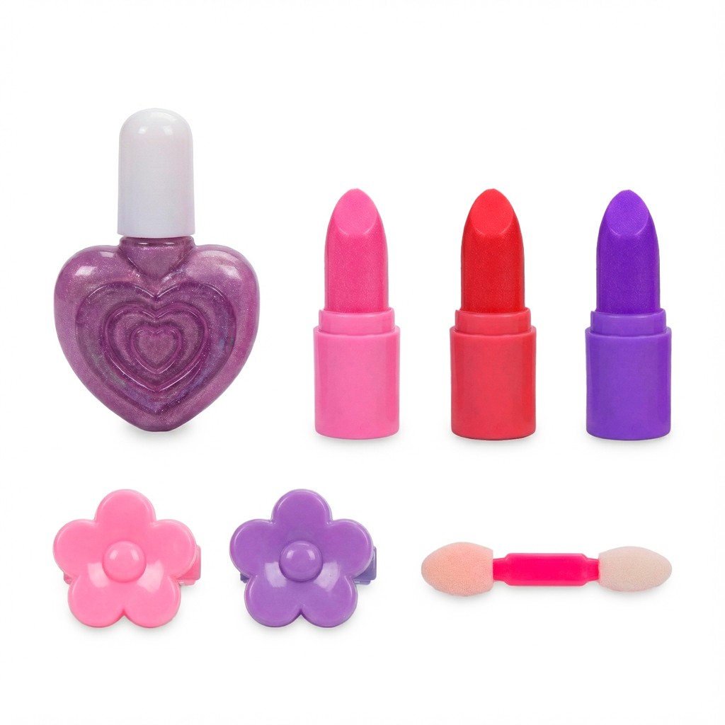 Kit De Maquiagem Estojo Duplo Bombom Criança Menina Infantil Portátil Com Gloss Sombra