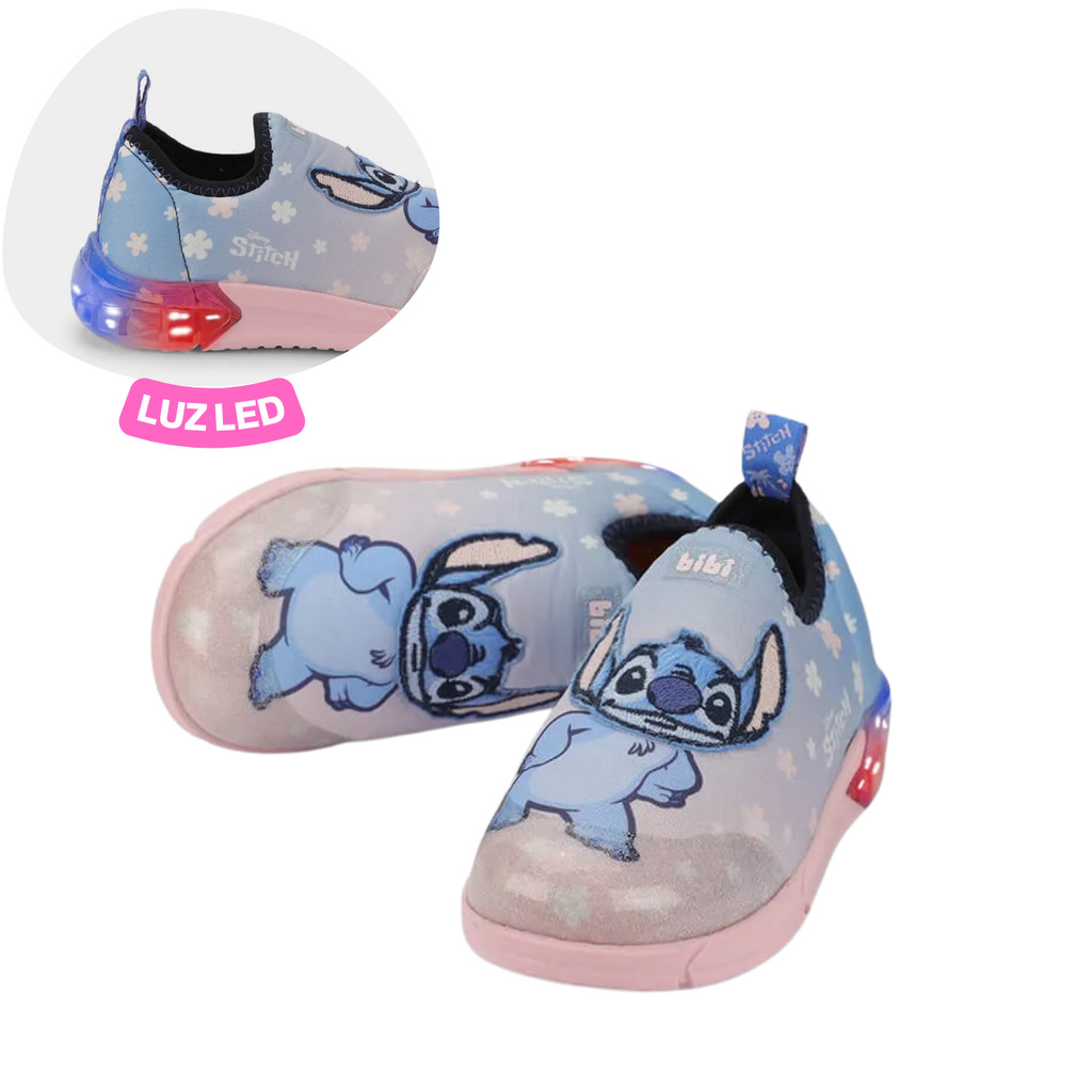 Tênis Infantil Calce Fácil Bibi Space Stitch Lilo Brilha Led Disney em Oferta na Shopee