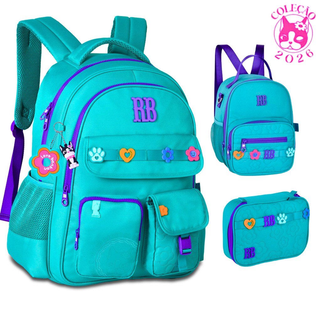 Kit Mochila de Costas Com Estojo e Lancheira Rebecca Bonbon Flower-Clio Style Cor:Verde em Oferta na Shopee